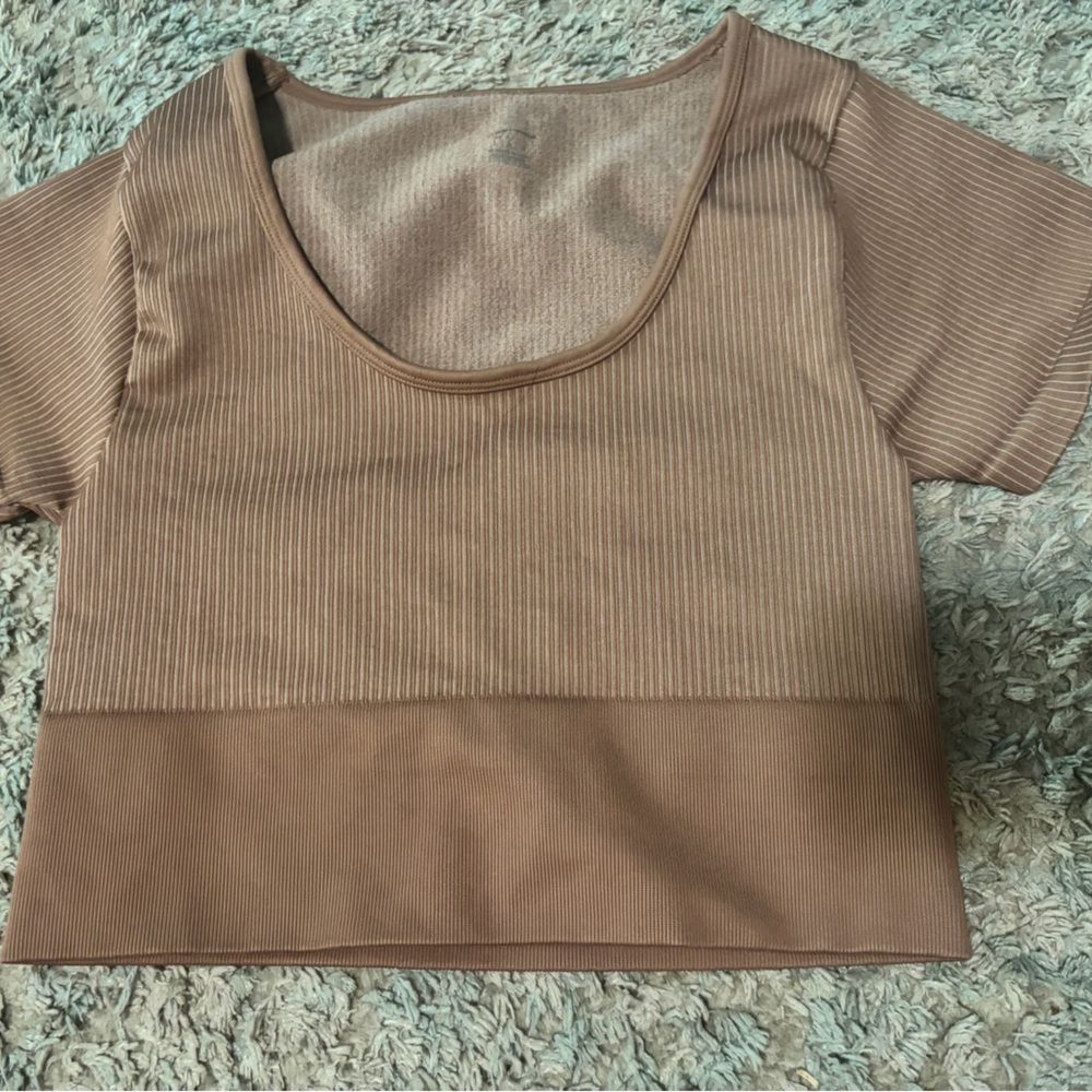 aerie Brown Ribbed Scoop Neck Crop Top